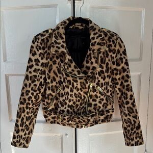 Zara Leopard Print Moto Jacket
